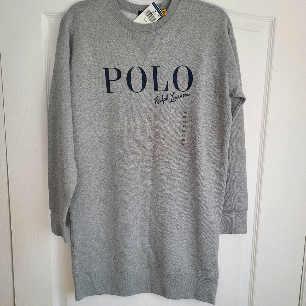 NWT Womens Ralph Lauren Polo Size XS Grey Navy Blue Dress Sweatshirt